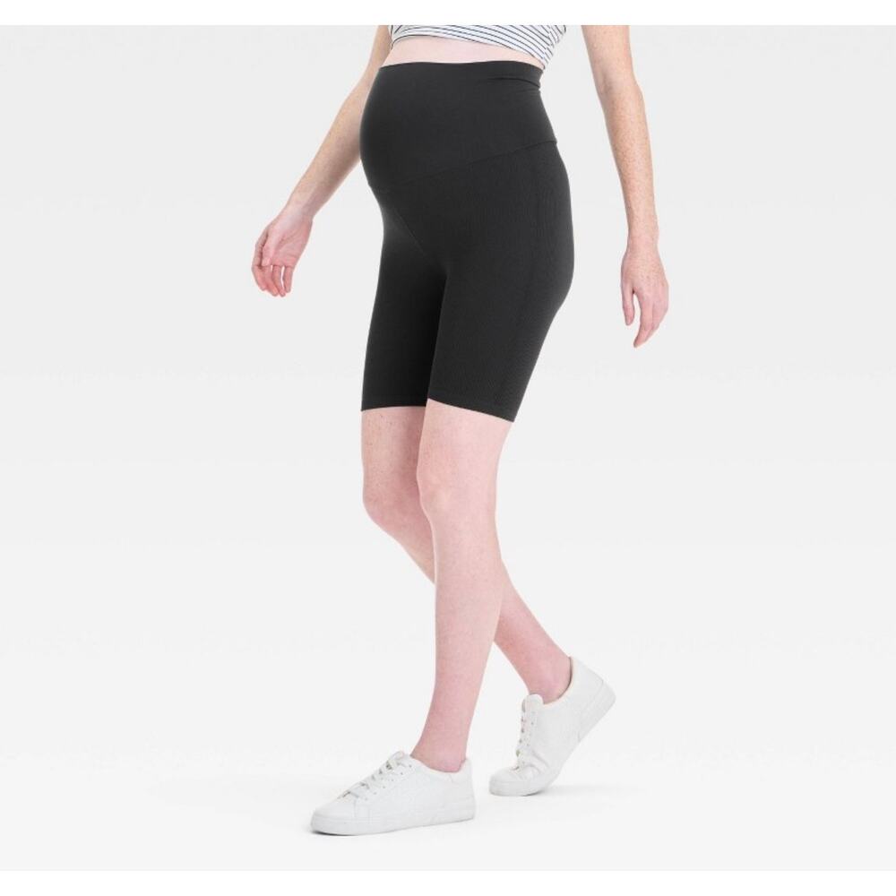 Isabel Maternity Ribbed Butter Soft Bike Shorts Size Medium Black 6 inch Inseam - Picture 4 of 5